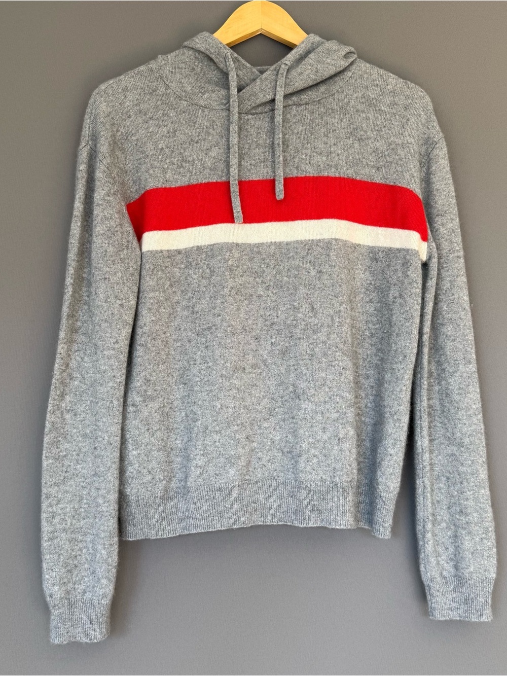 Generation Love Olivia Cashmere Hoodie Women Gray Red Stripe Size S Quiet Luxury